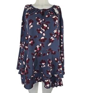 Lane Bryant Blue Maroon White Floral Peplum Women's Blouse 28